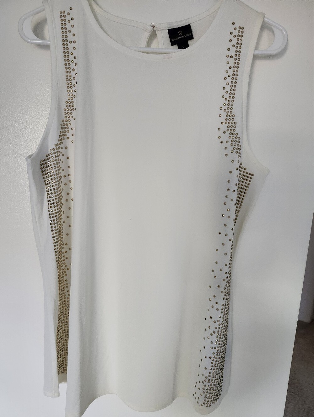 Worthington White Sleeveless Top with Gold Stud Detail New